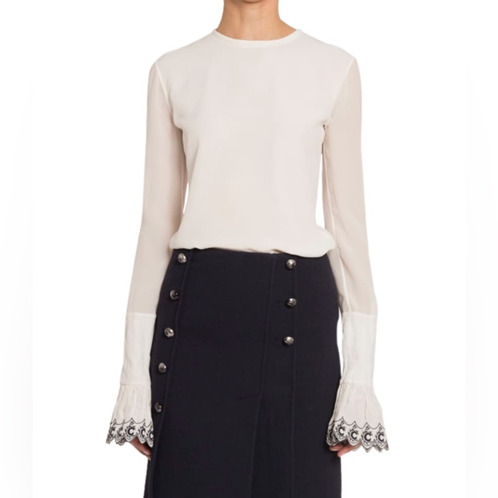Chloé 100% Silk Embroidered Wide Sleeve Long Sleeve Top - Picture 2 of 15